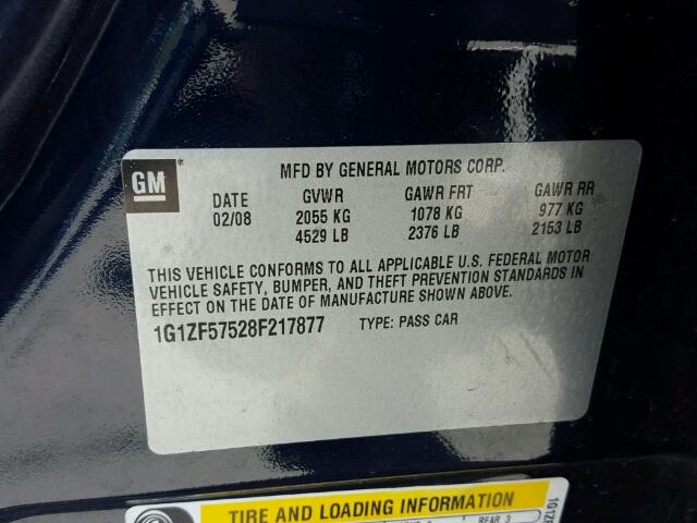 1G1ZF57528F217877 - 2008 CHEVROLET MALIBU HYB BLUE photo 10