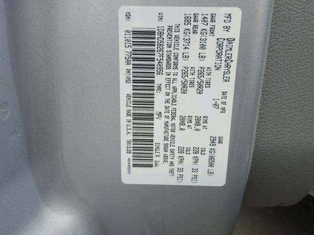 1D8HD58267F540956 - 2007 DODGE DURANGO LI SILVER photo 10