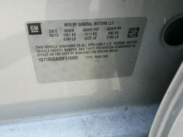 1G11A5SA5DF316865 - 2013 CHEVROLET MALIBU LS 银色 照片 10