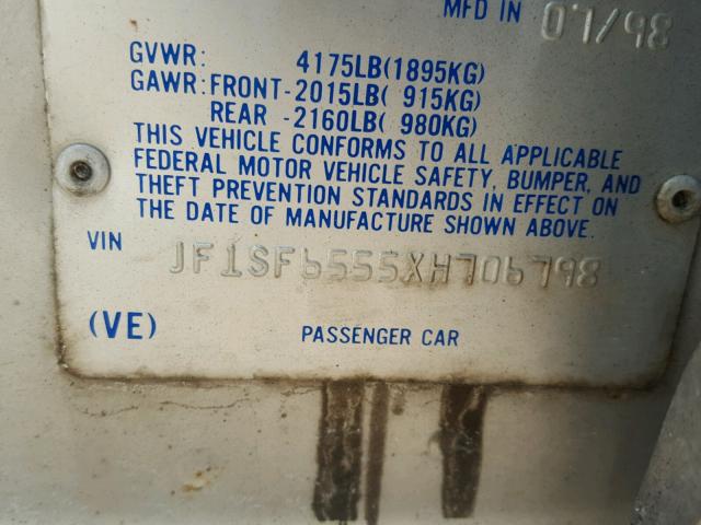 JF1SF6555XH706798 - 1999 SUBARU FORESTER S SILVER photo 10