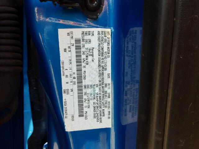 1FAHP3F26CL242955 - 2012 FORD FOCUS BLUE photo 10