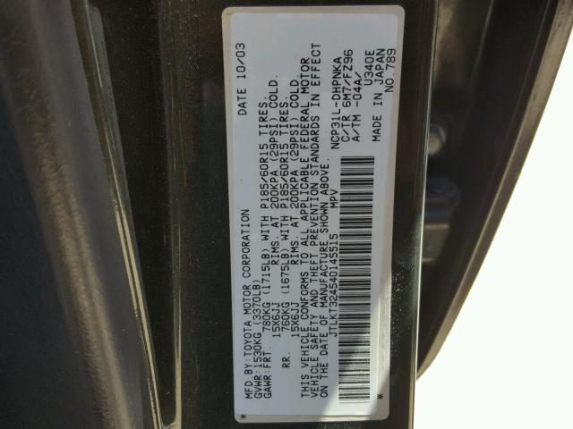 JTLKT324540145515 - 2004 TOYOTA SCION XB GREEN photo 10