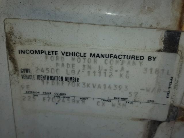 1FDNF70K3KVA14393 - 1989 FORD F700 WHITE photo 10