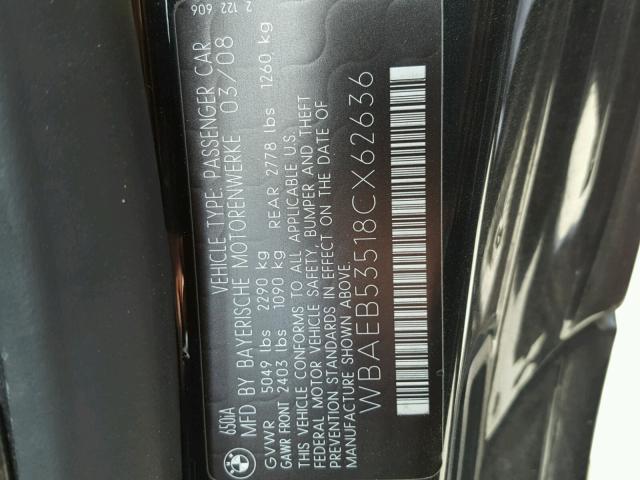 WBAEB53518CX62636 - 2008 BMW 650 I შავი ფოტო 10