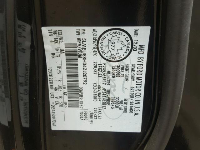 5LMEU88H34ZJ20792 - 2004 LINCOLN AVIATOR 黑色 照片 10