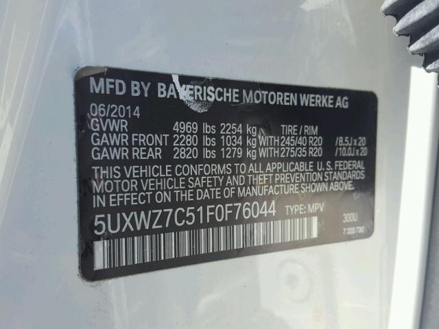 5UXWZ7C51F0F76044 - 2015 BMW X3 SDRIVE2 WHITE photo 10