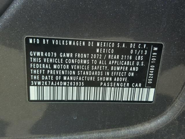 3VW2K7AJ4DM263935 - 2013 VOLKSWAGEN JETTA BASE 灰色 照片 10