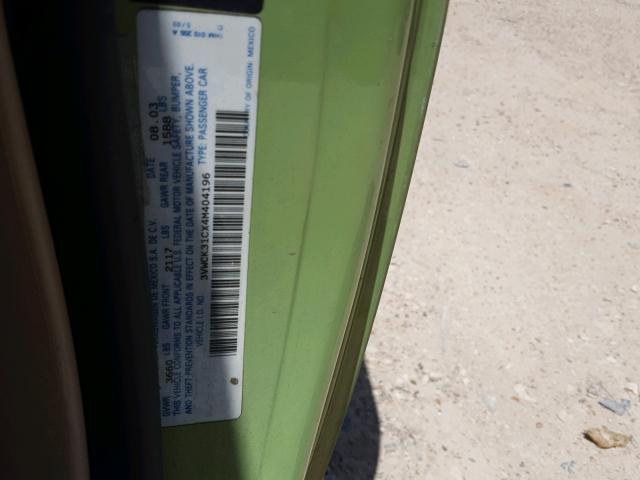 3VWCK31CX4M404196 - 2004 VOLKSWAGEN NEW BEETLE 绿色 照片 10