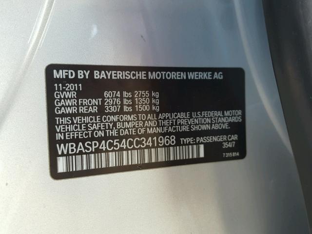 WBASP4C54CC341968 - 2012 BMW 550 XIGT SILVER photo 10