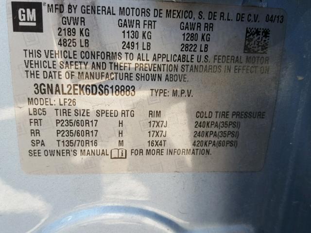 3GNAL2EK6DS618883 - 2013 CHEVROLET CAPTIVA LS 蓝色 照片 10