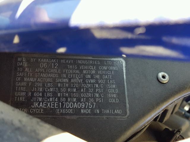 JKAEXEE17DDA09757 - 2013 KAWASAKI EX650 E BLUE photo 10