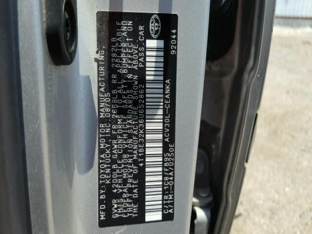 4T1BE32K36U652862 - 2006 TOYOTA CAMRY LE/X SILVER photo 10