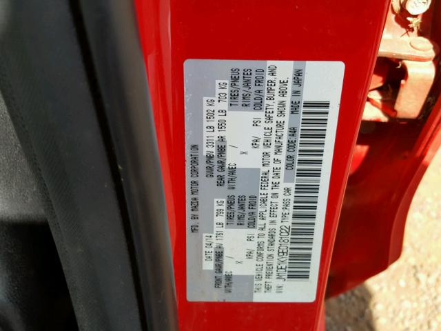 JM1DE1KY9E0181022 - 2014 MAZDA MAZDA2 SPO 红色 照片 10