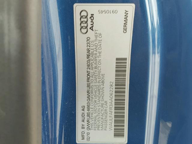 WAULFAFR3AA062282 - 2010 AUDI A5 PREMIUM BLUE photo 10