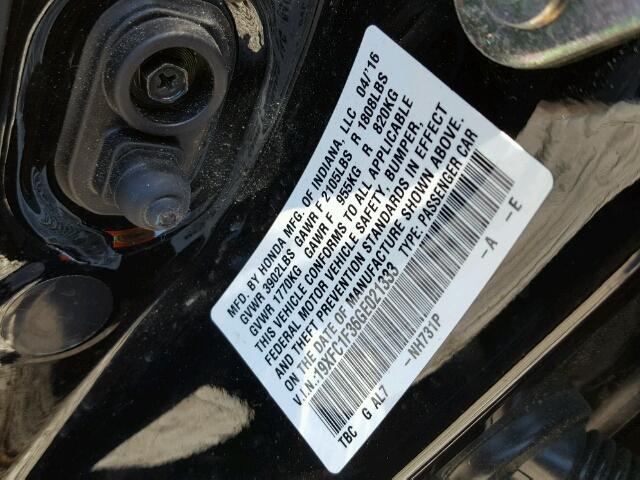 19XFC1F36GE021333 - 2016 HONDA CIVIC EX შავი ფოტო 10