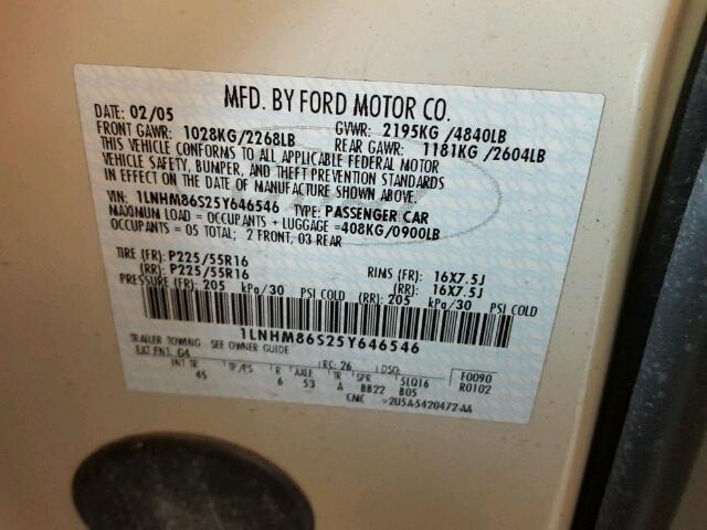 1LNHM86S25Y646546 - 2005 LINCOLN LS 白色 照片 10