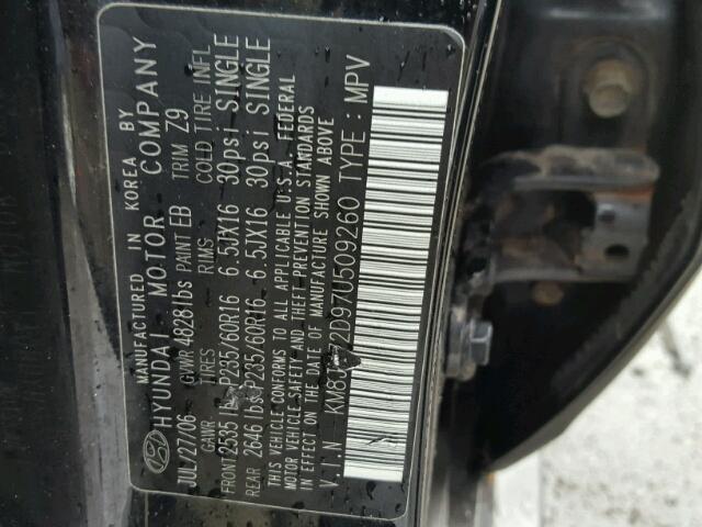 KM8JN72D97U509260 - 2007 HYUNDAI TUCSON SE BLACK photo 10