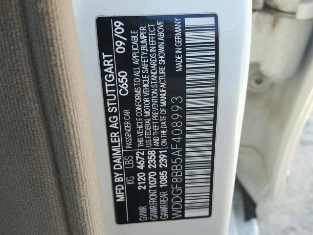 WDDGF8BB5AF408993 - 2010 MERCEDES-BENZ C 300 4MAT WHITE photo 10