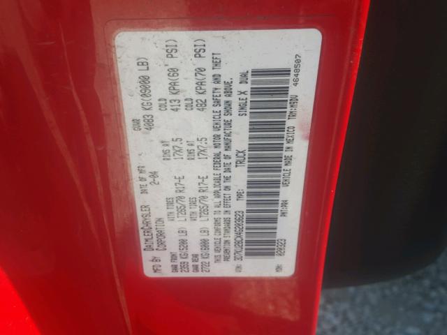 3D7KU28CX4G203623 - 2004 DODGE RAM 2500 S 红色 照片 10