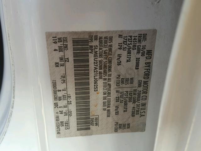 5LMEU27A21LJ06253 - 2001 LINCOLN NAVIGATOR 白色 照片 10