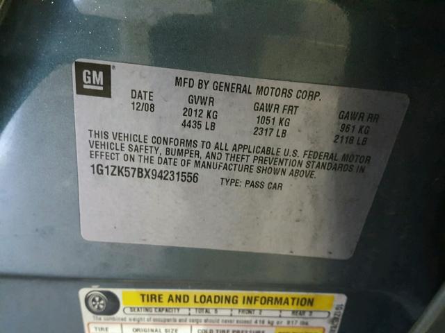 1G1ZK57BX94231556 - 2009 CHEVROLET MALIBU LTZ 蓝色 照片 10