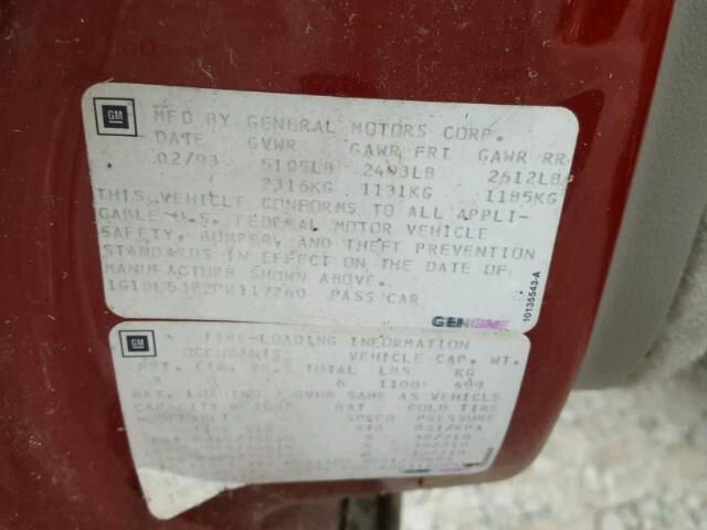 1G1BL53E2PR117260 - 1993 CHEVROLET CAPRICE CL MAROON photo 10