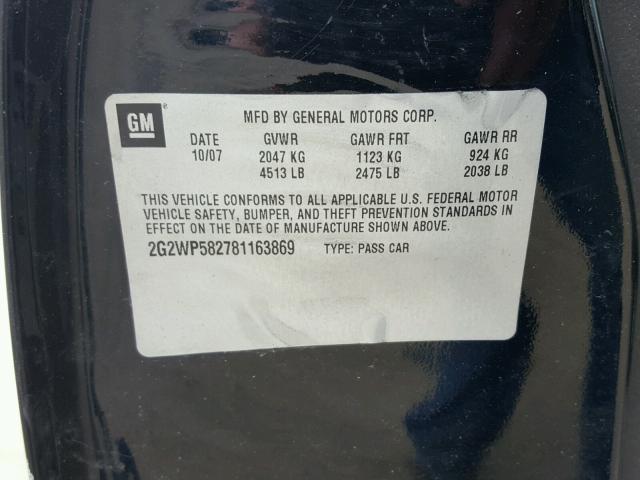 2G2WP582781163869 - 2008 PONTIAC GRAND PRIX BLACK photo 10