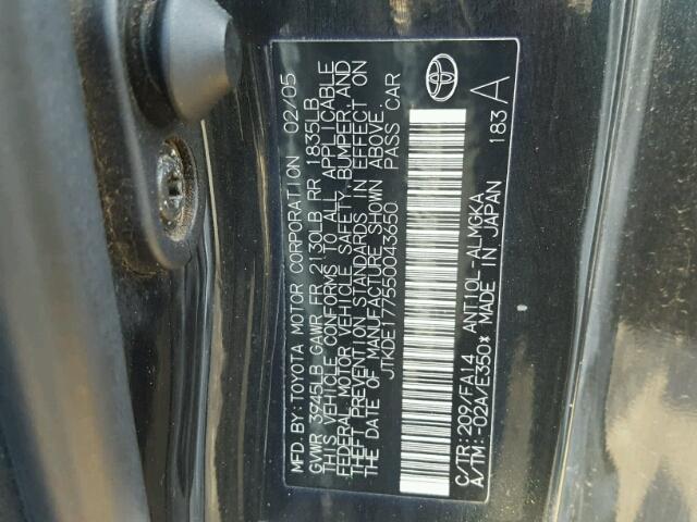 JTKDE177550043650 - 2005 TOYOTA SCION TC 黑色 照片 10
