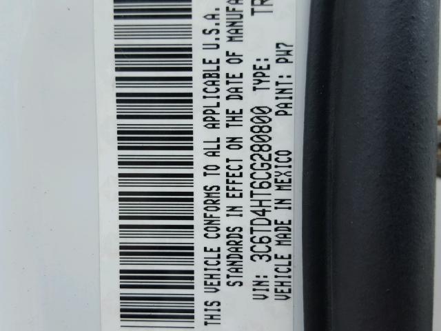 3C6TD4HT6CG280800 - 2012 DODGE RAM 2500 S WHITE photo 10