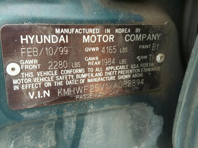 KMHWF25V1XA082894 - 1999 HYUNDAI SONATA BAS GREEN photo 10