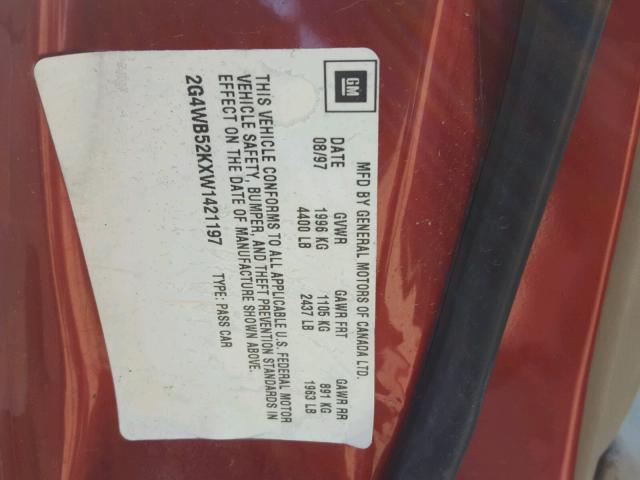 2G4WB52KXW1421197 - 1998 BUICK REGAL LS MAROON photo 10