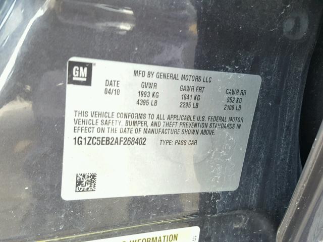 1G1ZC5EB2AF268402 - 2010 CHEVROLET MALIBU 1LT 灰色 照片 10