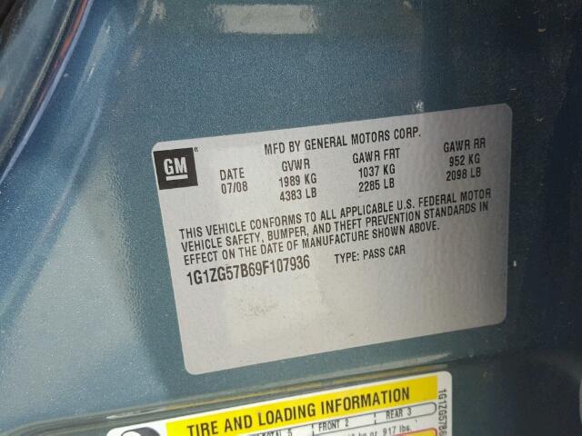 1G1ZG57B69F107936 - 2009 CHEVROLET MALIBU LS GREEN photo 10