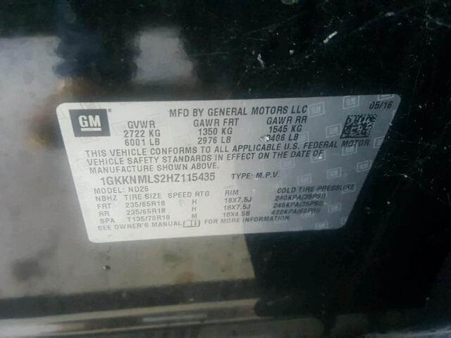 1GKKNMLS2HZ115435 - 2017 GMC ACADIA SLT შავი ფოტო 10