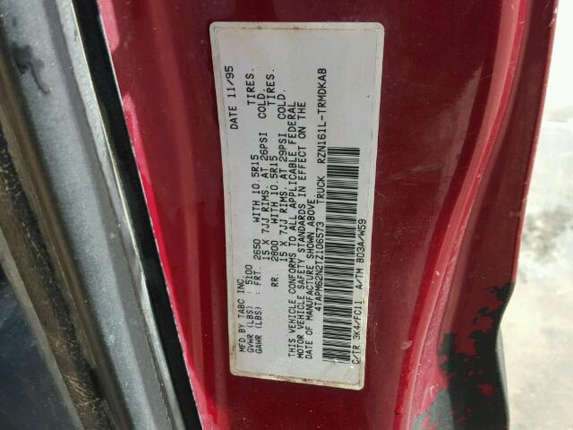 4TAPM62N2TZ106573 - 1996 TOYOTA TACOMA RED photo 10