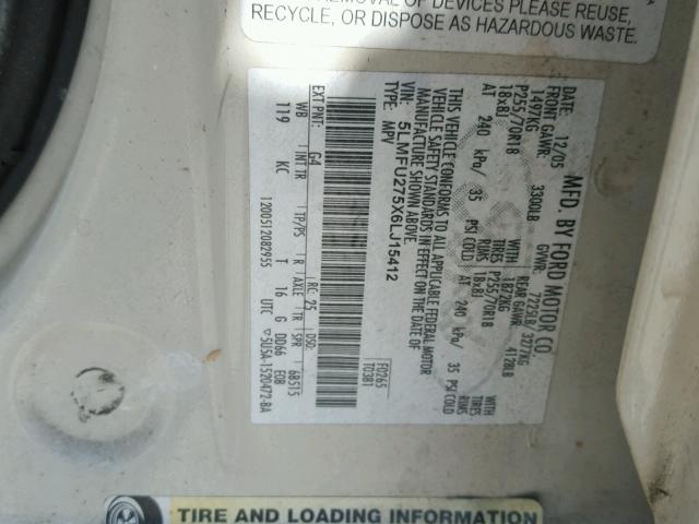 5LMFU275X6LJ15412 - 2006 LINCOLN NAVIGATOR თეთრი ფოტო 10