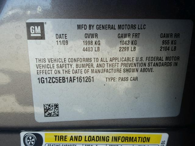 1G1ZC5EB1AF161261 - 2010 CHEVROLET MALIBU 1LT 棕色 照片 10