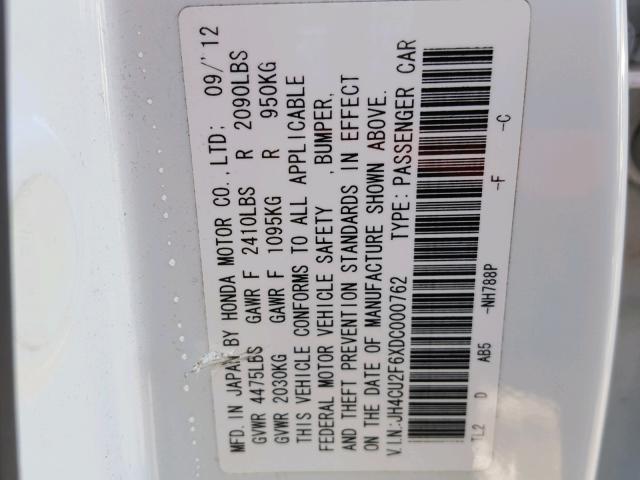 JH4CU2F6XDC000762 - 2013 ACURA TSX TECH WHITE photo 10