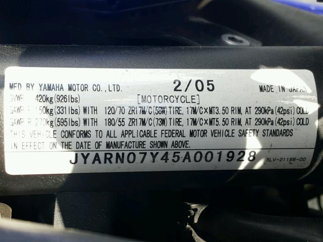 JYARN07Y45A001928 - 2005 YAMAHA FZS10 BLUE photo 10