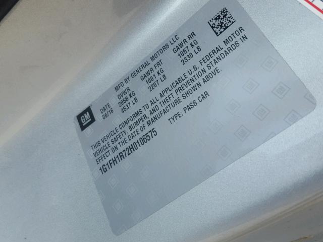 1G1FH1R72H0106575 - 2017 CHEVROLET CAMARO SS Plata foto 10