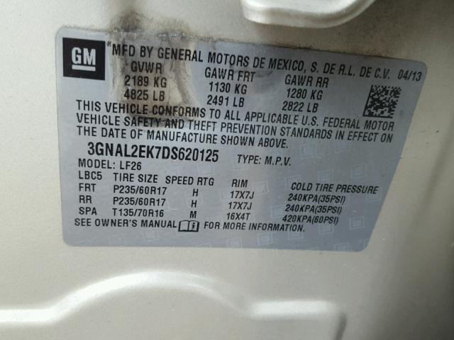 3GNAL2EK7DS620125 - 2013 CHEVROLET CAPTIVA LS 米色 照片 10