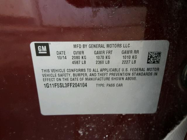 1G11F5SL3FF204104 - 2015 CHEVROLET MALIBU LTZ 栗色 照片 10