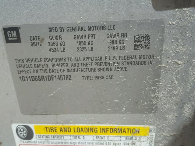 1G11D5SR1DF140782 - 2013 CHEVROLET MALIBU 1LT 银色 照片 10