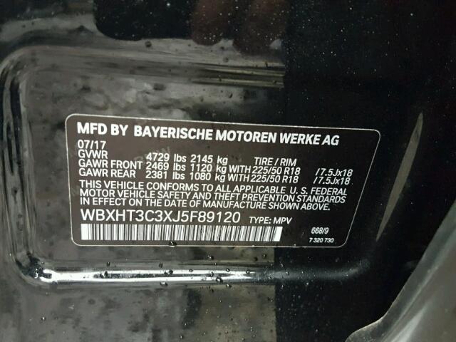 WBXHT3C3XJ5F89120 - 2018 BMW X1 XDRIVE2 Noir photo 10