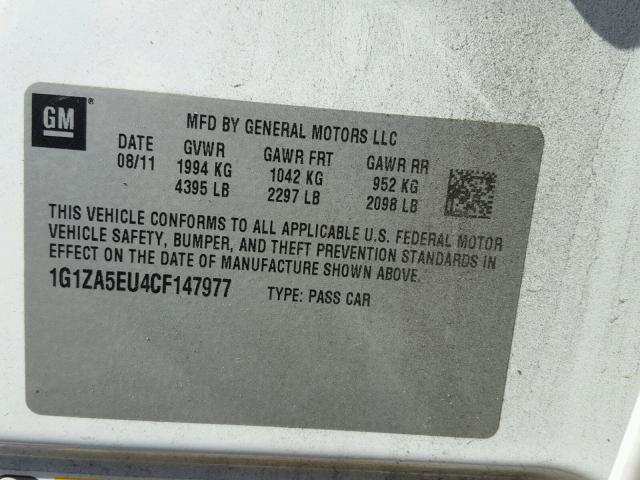 1G1ZA5EU4CF147977 - 2012 CHEVROLET MALIBU LS ნარინჯისფერი ფოტო 10