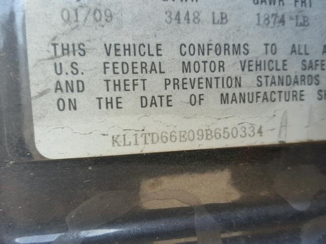 KL1TD66E09B650334 - 2009 CHEVROLET AVEO LS 灰色 照片 10