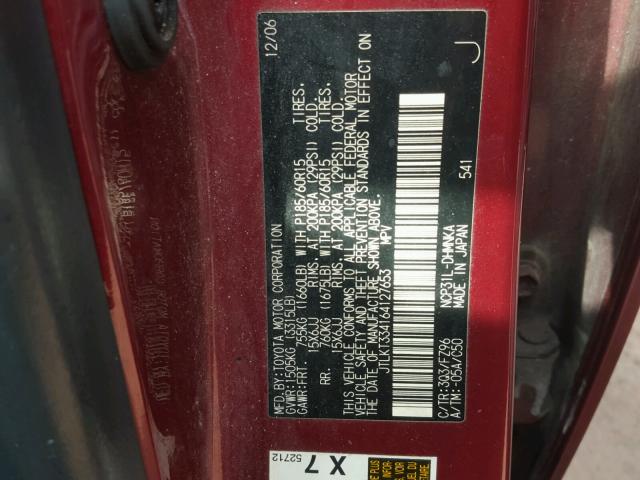 JTLKT334164127653 - 2006 TOYOTA SCION XB RED photo 10
