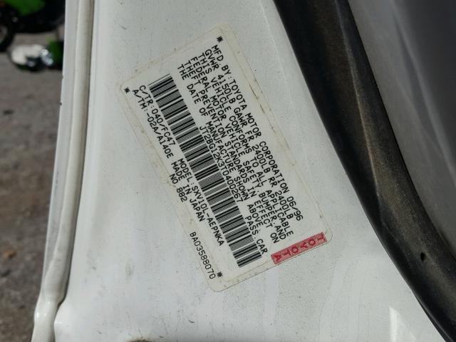 JT2BG12K3T0400267 - 1996 TOYOTA CAMRY DX WHITE photo 10