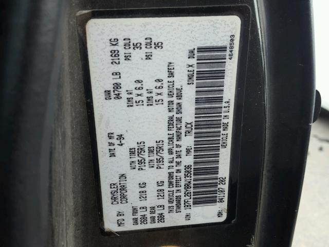 1B7FL26Y8RW135036 - 1994 DODGE DAKOTA BLACK photo 10