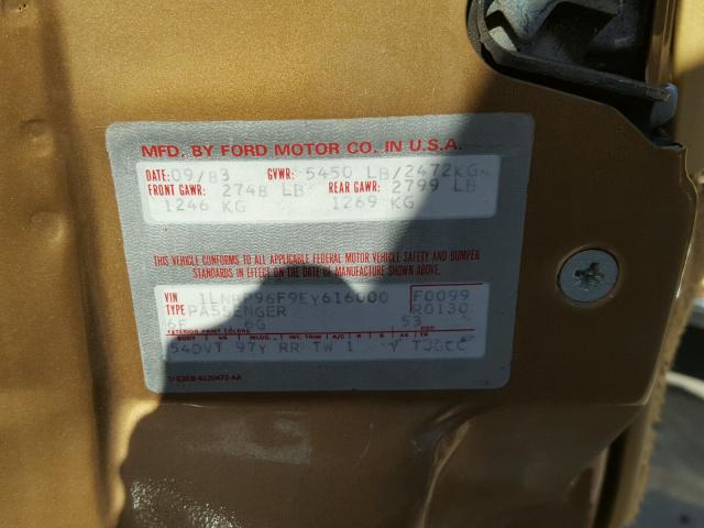 1LNBP96F9EY616000 - 1984 LINCOLN TOWN CAR GOLD photo 10